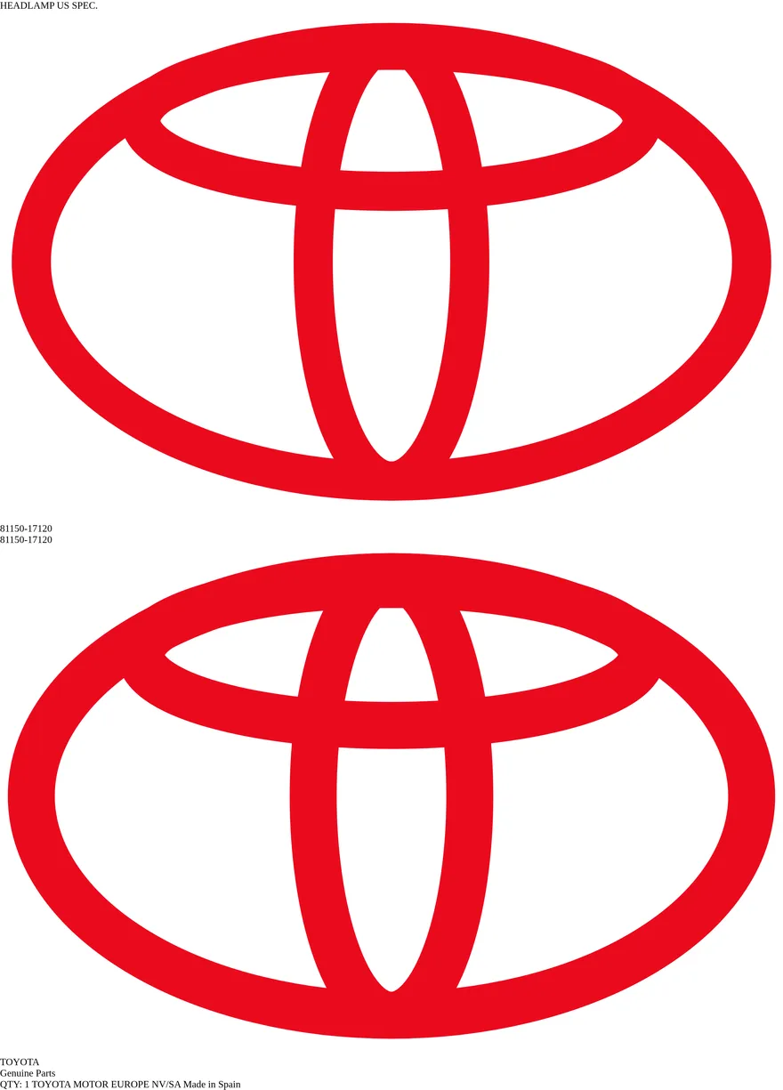 OEM label TOYOTA 81150-17120 — HEADLAMP US SPEC.