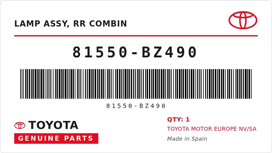 OEM-etiket TOYOTA 81550-BZ490 — LAMP ASSY, RR COMBIN