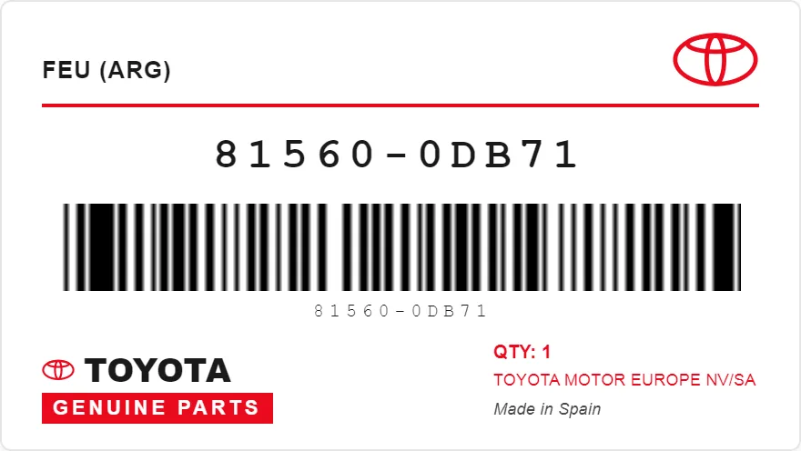 OEM label TOYOTA 81560-0DB71 — LAMP ASSY, RR COMBIN