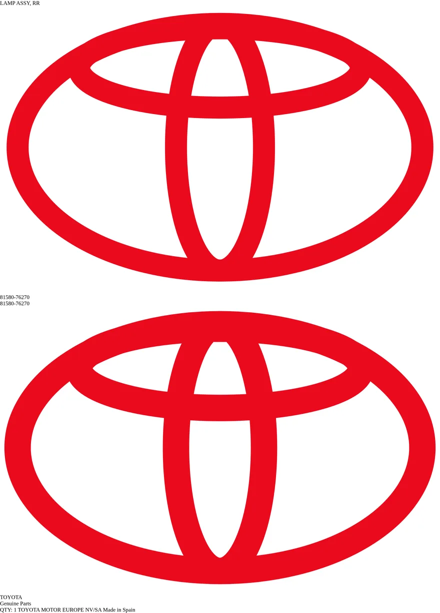 OEM label TOYOTA 81580-76270 — LAMP ASSY, RR