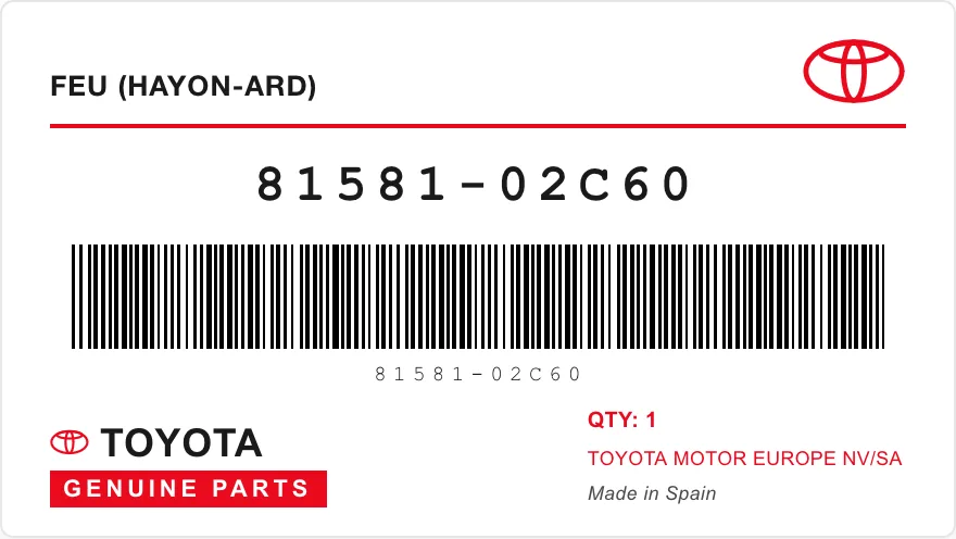 OEM label TOYOTA 81581-02C60 — LENS & BODY, RR LAMP