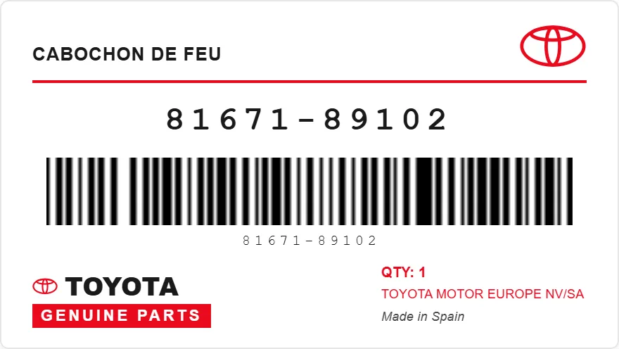 OEM-etiket TOYOTA 81671-89102 — LENS