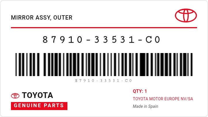 Étiquette OEM TOYOTA 87910-33531-C0 — RETROVISEUR (extd)