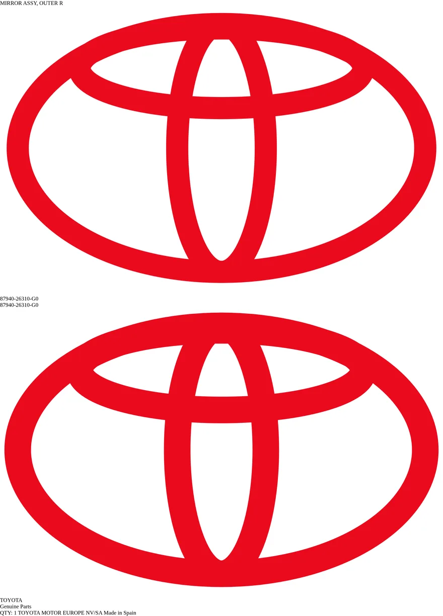 Étiquette OEM TOYOTA 87940-26310-G0 — RETROVISEUR (extg)