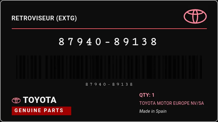 Étiquette OEM TOYOTA 87940-89138 — RETROVISEUR (extg)