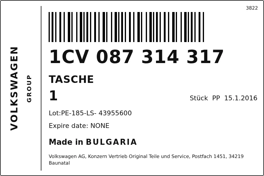 Etichetta OEM VOLKSWAGEN 1CV087314317 — SWITCH