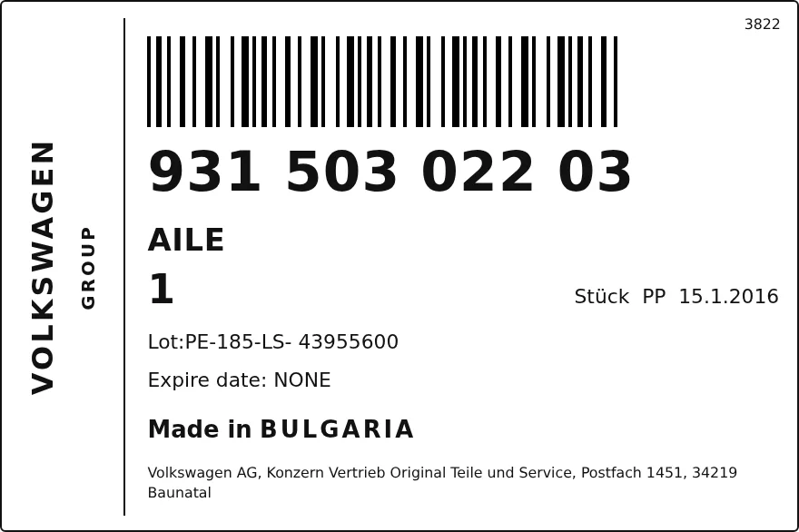 OEM-etiket VOLKSWAGEN 93150302203 — AILE