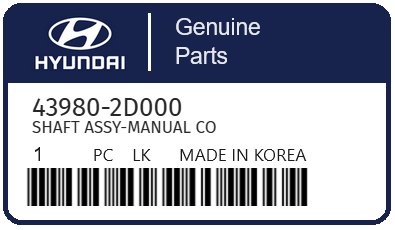HYUNDAI - 43980-2D000 SHAFT ASSY-MANUAL CO