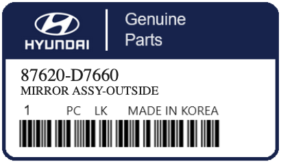 HYUNDAI - 87620-D7660 MIRROR ASSY-OUTSIDE