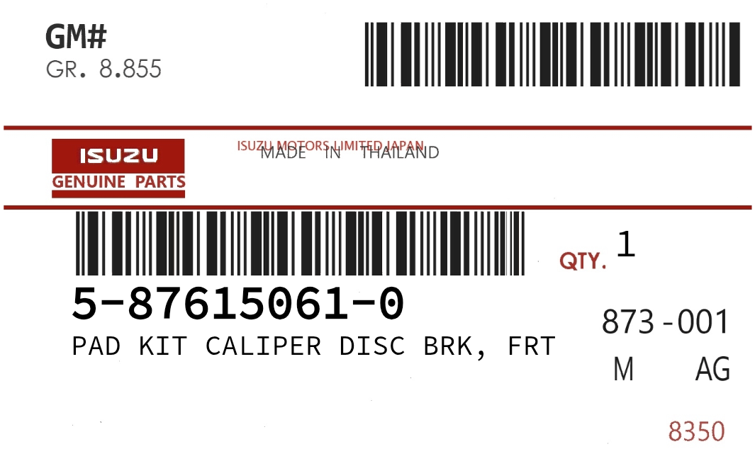 ISUZU - 58761-50610 PAD KIT CALIPER DISC BRK, FRT