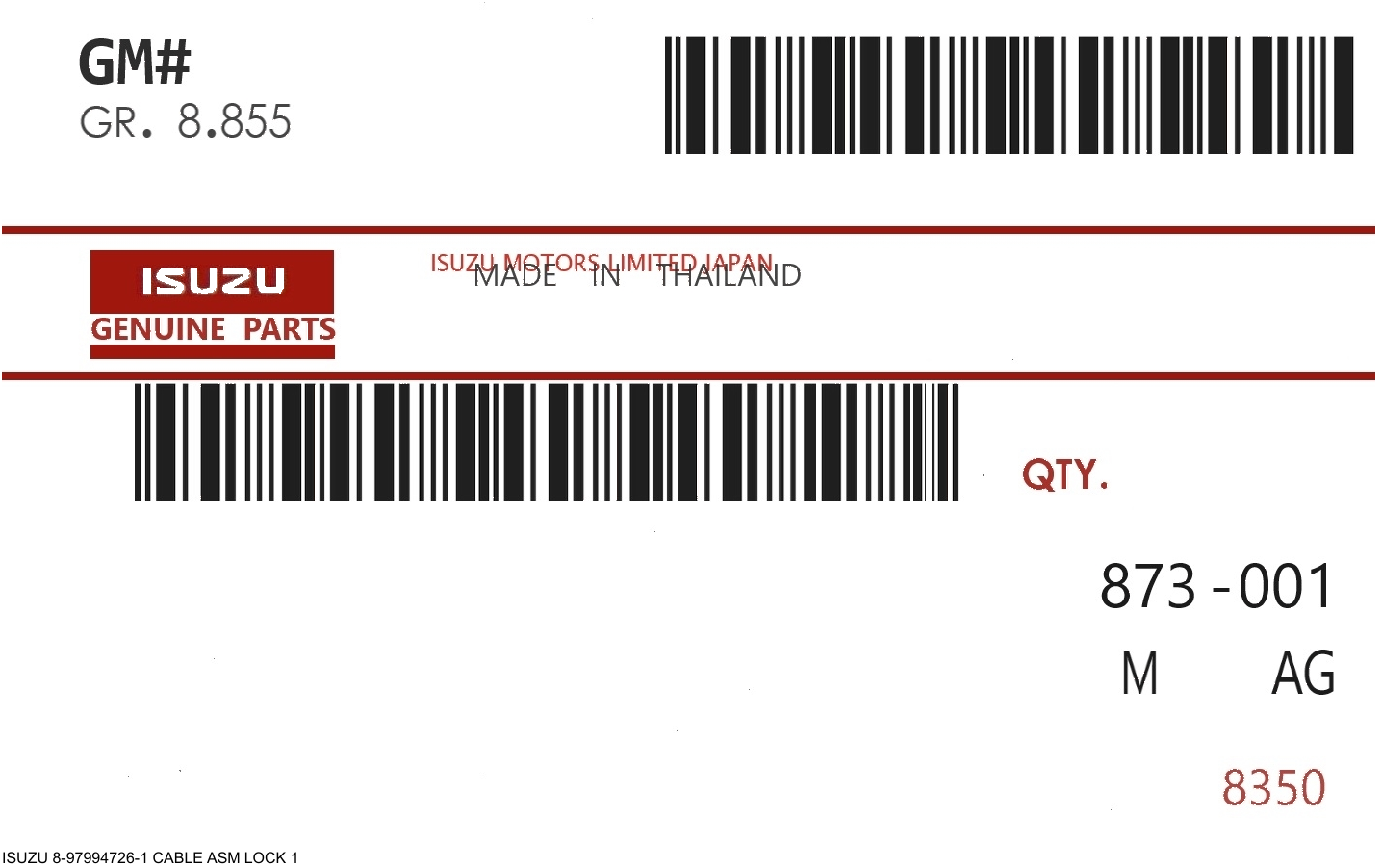 ISUZU - 89799-47261 CABLE ASM LOCK