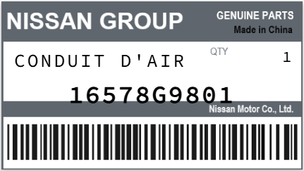 NISSAN - 16578G9801 CONDUIT D'AIR