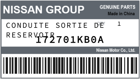 NISSAN - 172701KB0A CONDUITE SORTIE DE RESERVOIR