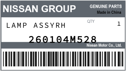 NISSAN - 260104M528 LAMP ASSYRH