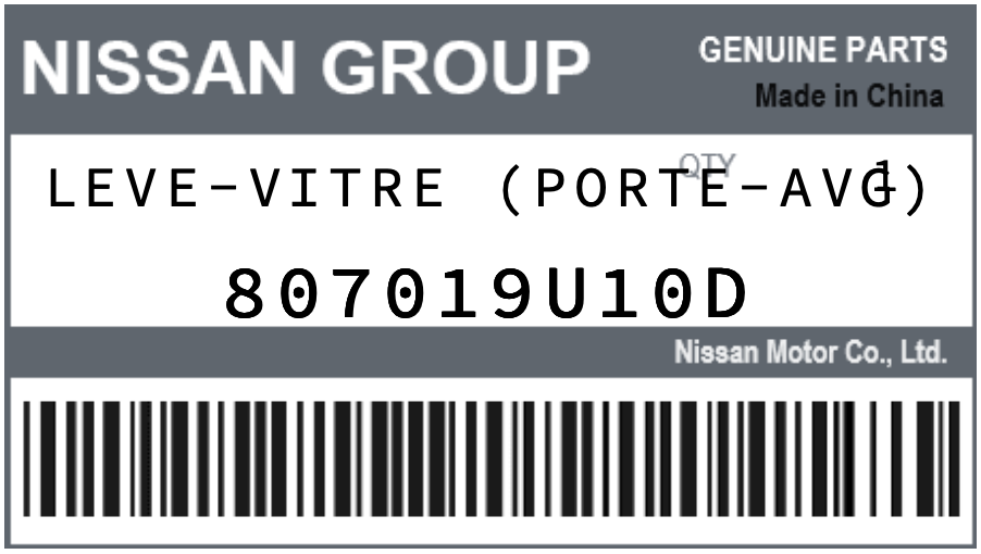 NISSAN - 807019U10D LEVE-VITRE (porte-avg)