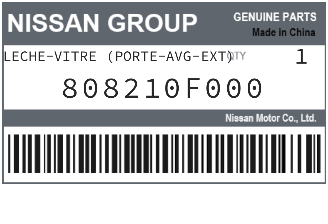 NISSAN - 808210F000 LECHE-VITRE (porte-avg-ext)
