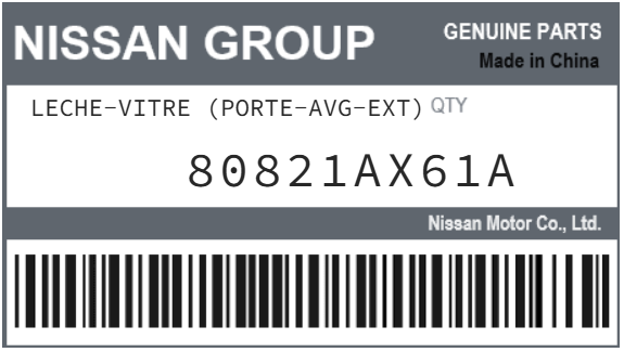 NISSAN - 80821AX61A LECHE-VITRE (porte-avg-ext)