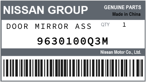 NISSAN - 9630100Q3M DOOR MIRROR ASS