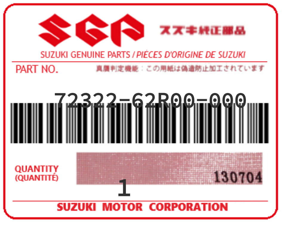 SUZUKI - 72322-62R00 PARE-BOUE (aile-avg)