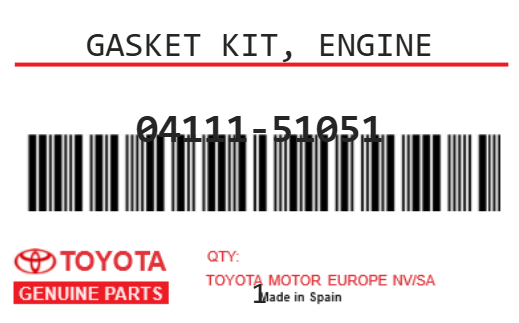 TOYOTA - 04111-51051 GASKET KIT, ENGINE