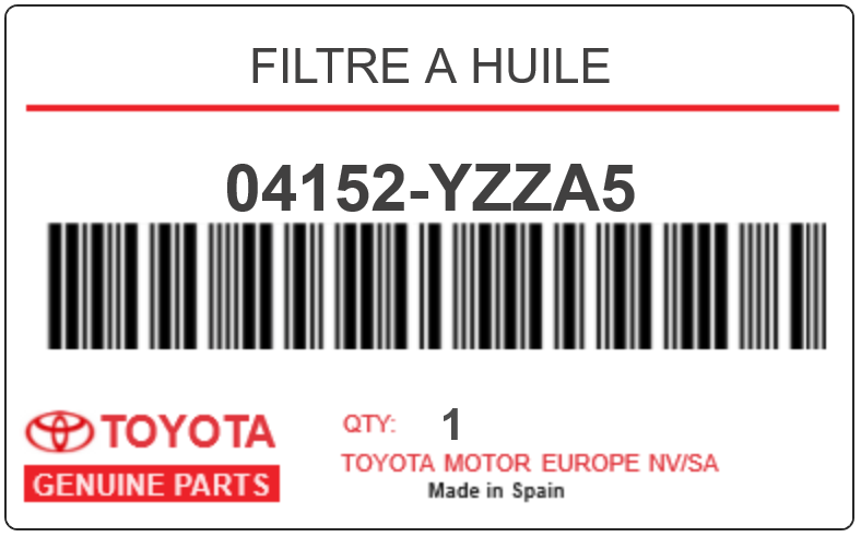 TOYOTA - 04152-YZZA5 FILTRE A HUILE