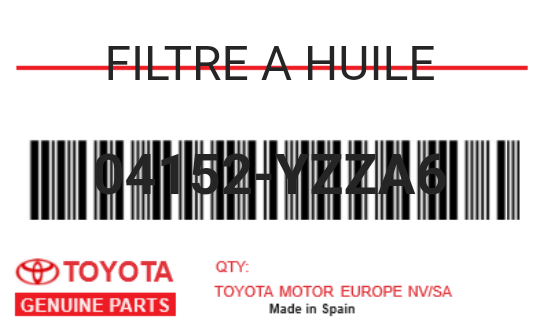 TOYOTA - 04152-YZZA6 FILTRE A HUILE