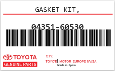 TOYOTA - 04351-60530 GASKET KIT,