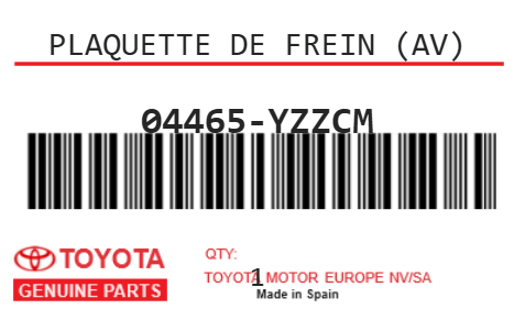 TOYOTA - 04465-YZZCM PLAQUETTE DE FREIN (av)