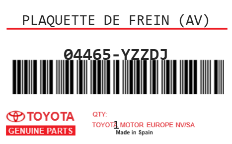 TOYOTA - 04465-YZZDJ PLAQUETTE DE FREIN (av)