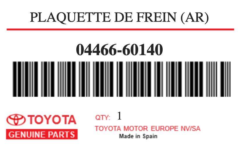 TOYOTA - 04466-60140 PLAQUETTE DE FREIN (ar)