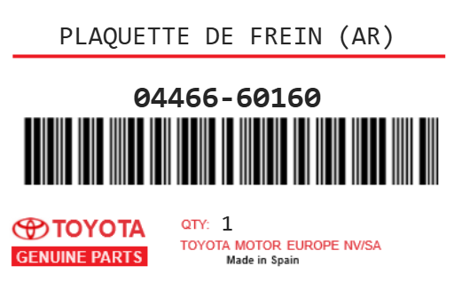 TOYOTA - 04466-60160 PLAQUETTE DE FREIN (ar)
