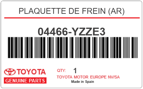 TOYOTA - 04466-YZZE3 PLAQUETTE DE FREIN (ar)