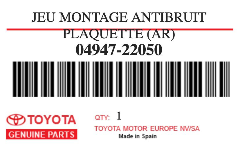 TOYOTA - 04947-22050 JEU MONTAGE ANTIBRUIT PLAQUETTE (ar)