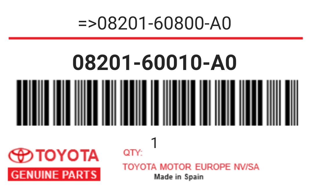 TOYOTA - 08201-60010-A0 REFERENCE REMPLACEE PAR :