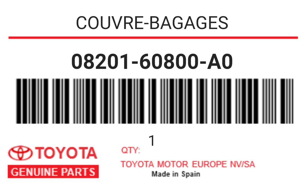 TOYOTA - 08201-60800-A0 COUVRE-BAGAGES