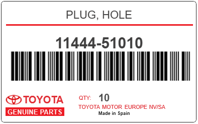 TOYOTA - 11444-51010 PLUG, HOLE