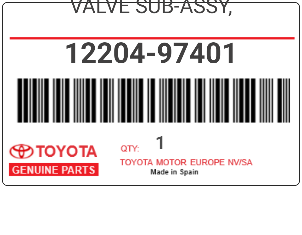 TOYOTA - 12204-97401 VALVE SUB-ASSY,