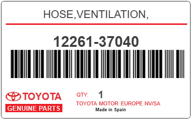 TOYOTA - 12261-37040 HOSE,VENTILATION,
