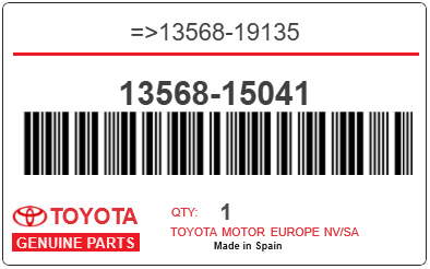 TOYOTA - 13568-15041 REFERENCE REMPLACEE PAR :