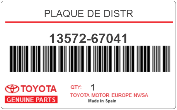 TOYOTA - 13572-67041 PLAQUE DE DISTR