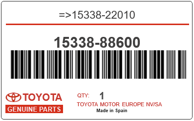 TOYOTA - 15338-88600 REFERENCE REMPLACEE PAR :