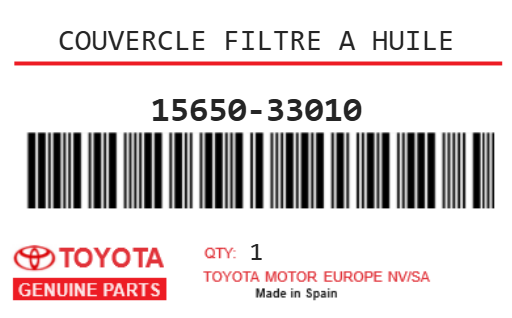 TOYOTA - 15650-33010 COUVERCLE FILTRE A HUILE