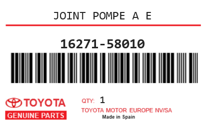 TOYOTA - 16271-58010 JOINT POMPE A E