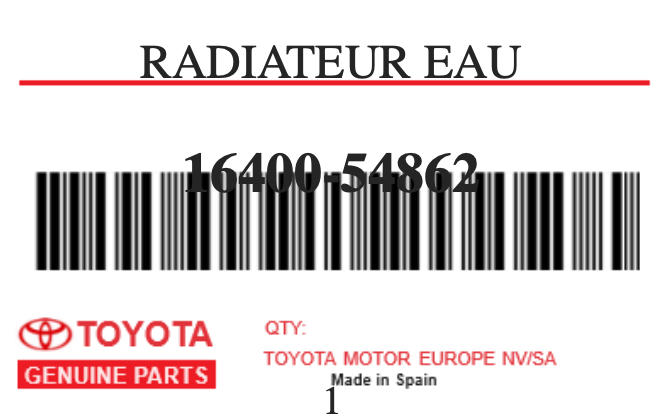 TOYOTA - 16400-54862 RADIATEUR EAU