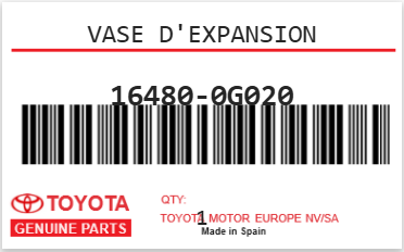 TOYOTA - 16480-0G020 VASE D'EXPANSION