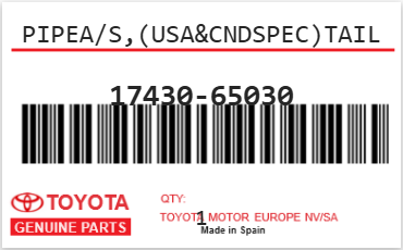 TOYOTA - 17430-65030 PIPEA/S,(USA&CNDSPEC)TAIL