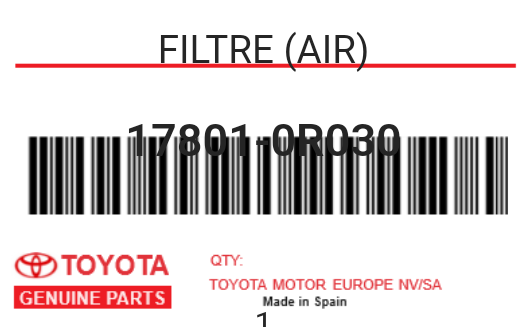 TOYOTA - 17801-0R030 FILTRE (air)