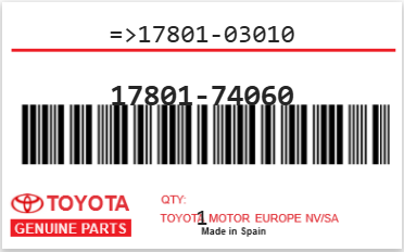 TOYOTA - 17801-74060 REFERENCE REMPLACEE PAR :