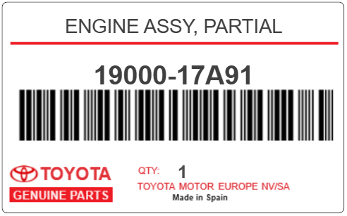 TOYOTA - 19000-17A91 ENGINE ASSY, PARTIAL