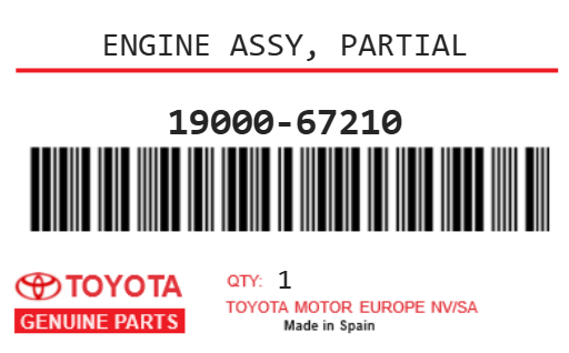 TOYOTA - 19000-67210 ENGINE ASSY, PARTIAL